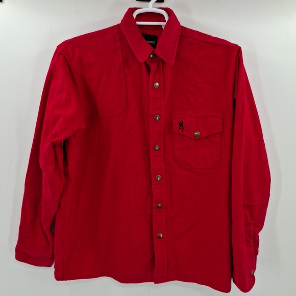 Vintage Browning Shirt Mens L Red‎  Cotton Chamois Cloth Flannel USA - Picture 1 of 10